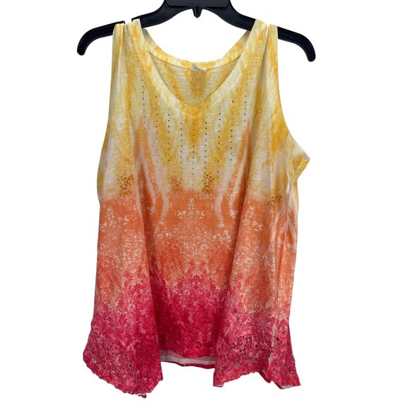 Time and Tru Womens XL Tank Top Yellow Orange Pink Ombre Sleeveless Shirt - Picture 1 of 6